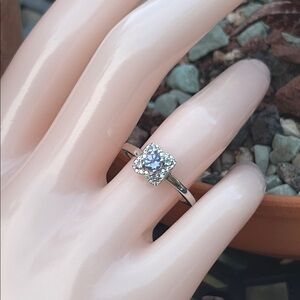 Natural Tanzanite and White Zircon Sterling Silver Ring Size 7 Clover Flower